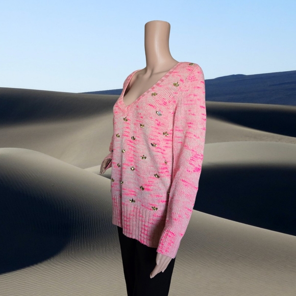 Tristan Women's Bubblegum Pink Gemstone Embellished Wool/Mohair Knit Sweater - Picture 12 of 16
